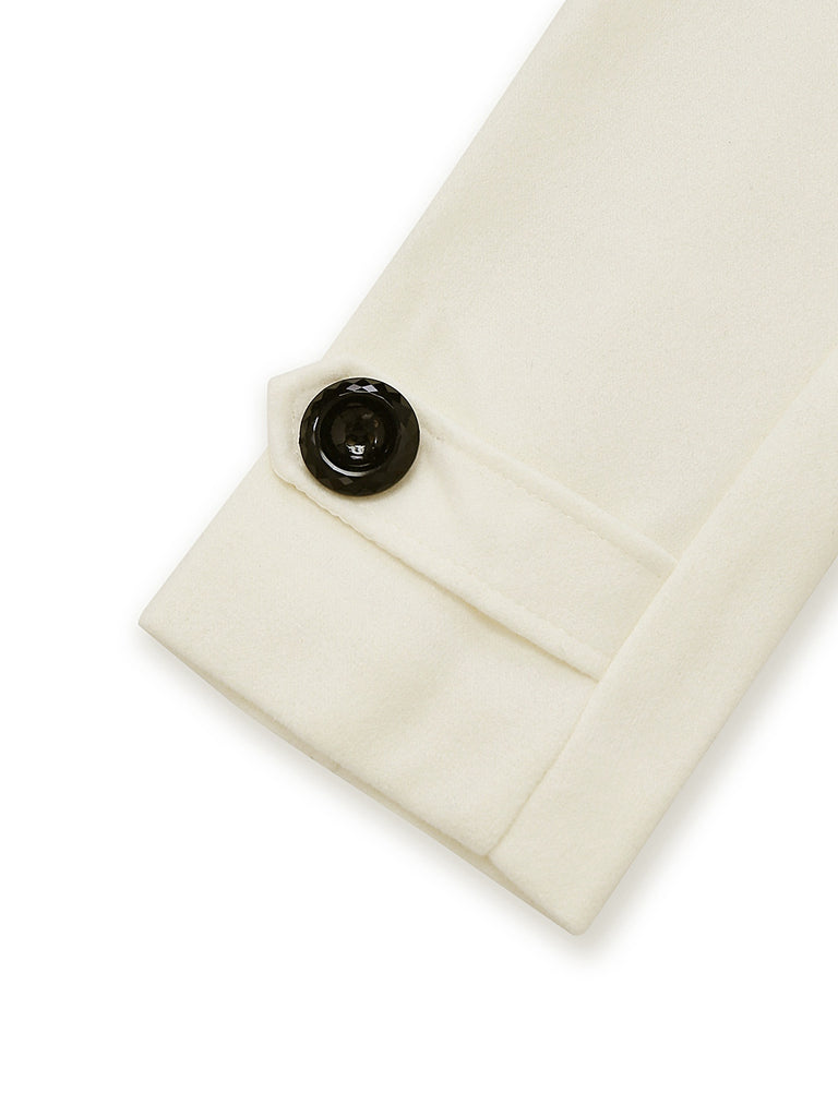 Manteau noir à boutons amovibles en fausse fourrure des années 1940