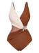 Maillot de bain une pièce marron et beige avec un motif d'étoile de mer sur fond blanc