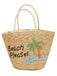 Grand Sac de Plage en Paille Brodé Palmier Cocotier Kaki