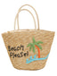 Sac de plage en paille kaki brodé d'un palmier