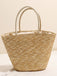 Grand Sac de Plage en Paille Brodé Palmier Cocotier Kaki 3