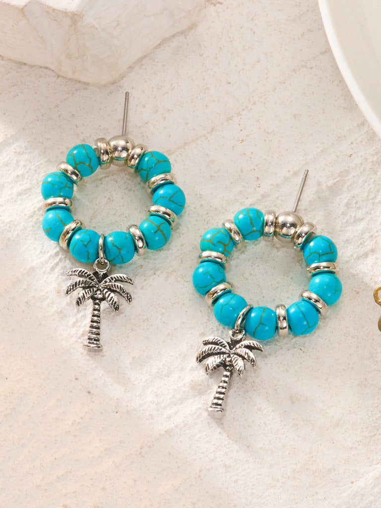 Vintage Perlé Palmier Arbre Boucles d'Oreilles Bleu Lac 3