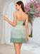 Green layered tulle dress back view showing tiered skirt detail
