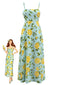 Robe Midi à Bretelles Fines Rose Jaune Années 40