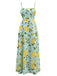 Robe Midi à Bretelles Fines Rose Jaune Floral Bleu Clair Années 40