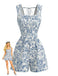 Combishort Sans Manches Col Carré Floral Bleu Années 1950