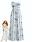 Combinaison Bandeau À Fleurs Bohème Bleu et Blanc Années 1970