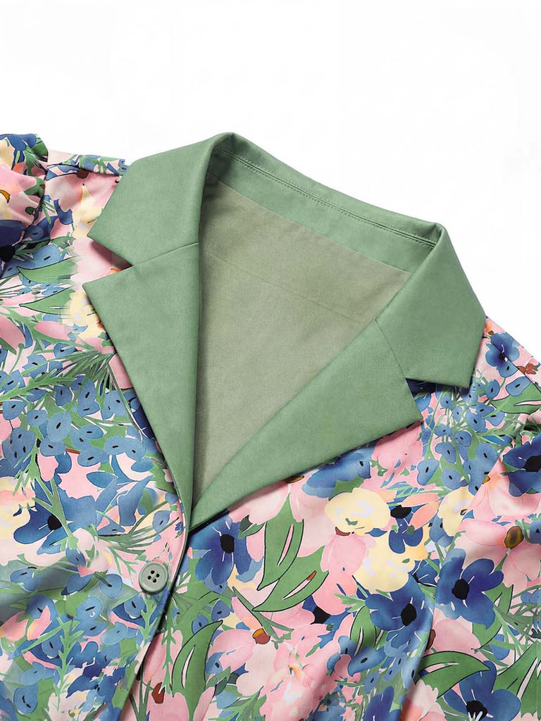 [Prévente] Robe Col Cranté Floral Bleu Clair Années 50