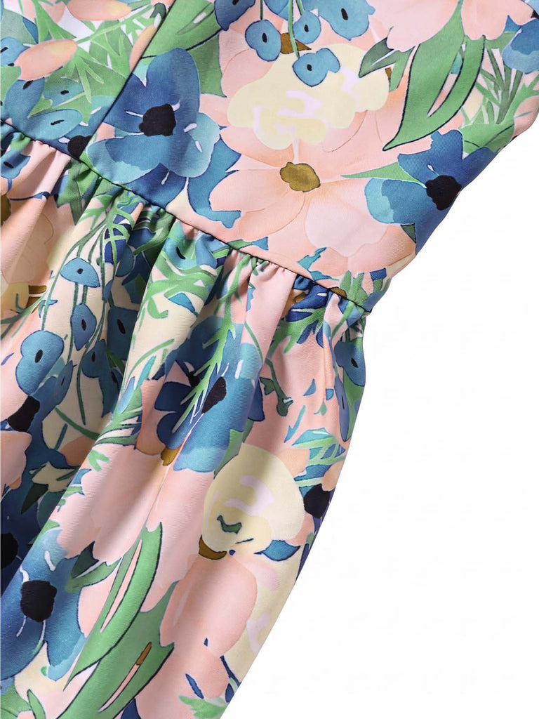 [Prévente] Robe Col Cranté Floral Bleu Clair Années 50