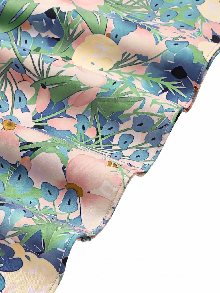 [Prévente] Robe Col Cranté Floral Bleu Clair Années 50