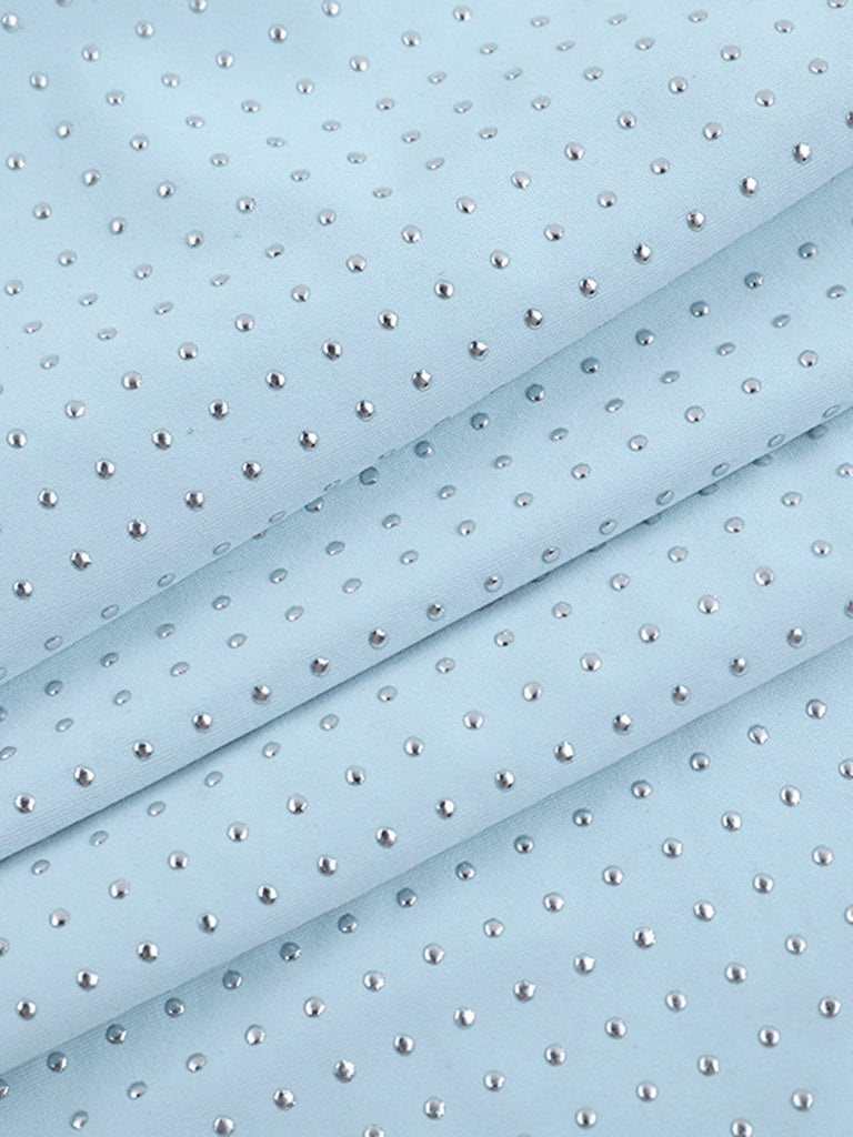 Strass Décoré Plongeant Dos Ouvert Moulante Robe Bleue Années 1960 8