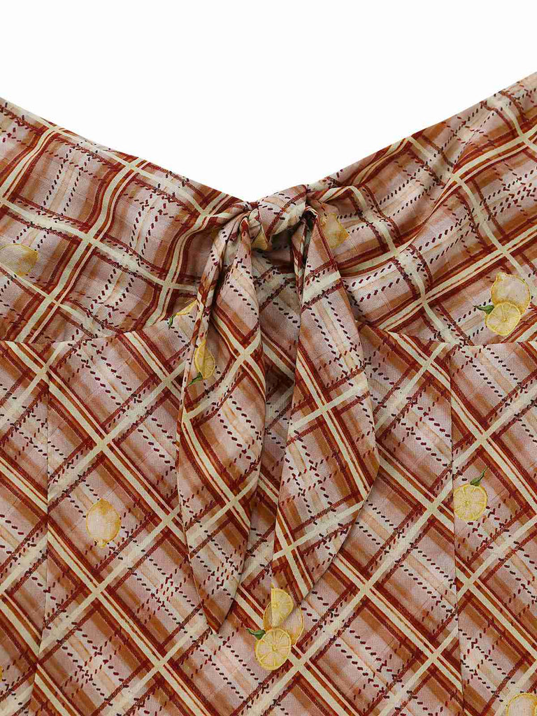 [Prévente] Clair Marron Volant à Carreaux Citron Pencil Robe Années 1960 6