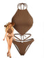 Bikini Licou Côtelé Anneau Métallique Marron Années 1960