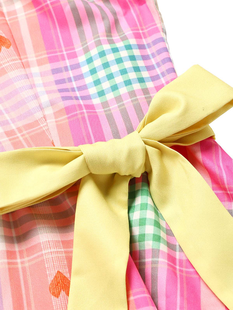 [Prévente] Robe Col Carré à Carreaux avec Cœur Jaune Clair Années 50
