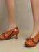 Chaussures rétro à nœud en PU, bout rond et talon compensé