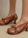 Chaussures rétro à nœud en PU, bout rond et talon compensé