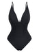 Maillot de bain une pièce noir gainant à décolleté plongeant en V, style pin-up, années 1950 - noir classique