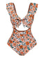 Maillot de bain une pièce à volants et découpes florales nœud sur le devant années 1930