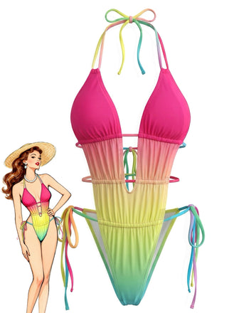 Maillot de bain une pièce multicolore dégradé froncé