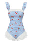[Prévente] Maillot de bain une pièce résille à volants et à carreaux cerise bleus années 50