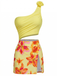 Maillot de bain une pièce jaune à motif floral 3D des années 1940 sur fond blanc
