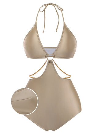 Maillot de bain une pièce dos nu à découpes, vue de face, avec un design élégant pour la plage et la piscine