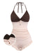 Maillot de bain taille haute volants rose