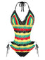 Maillot de bain une pièce multicolore crochet dos nu et blocs couleurs années 60
