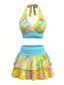 Ensemble bikini dos nu imprimé psychédélique multicolore années 1980