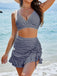 3PCS à Volants Ourlet à Carreaux Drawstring Ensemble Tankini Années 1950 2