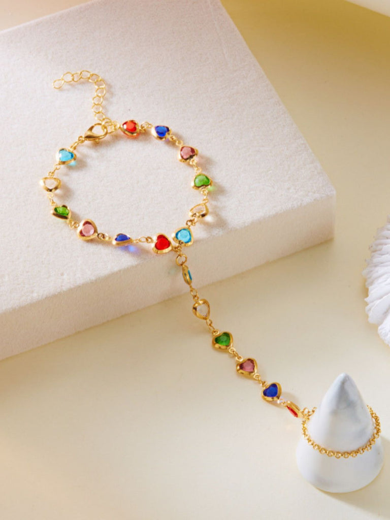 Bracelet Strass en Forme de Cœur Main-Doigt Multicolore 3