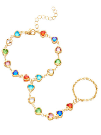 Bracelet Strass en Forme de Cœur Main-Doigt Multicolore