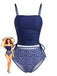 Ensemble Tankini Floral Cordon de Serrage Bleu Marine Années 1950