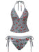 Bikini à carreaux avec motif cerises sur fond blanc