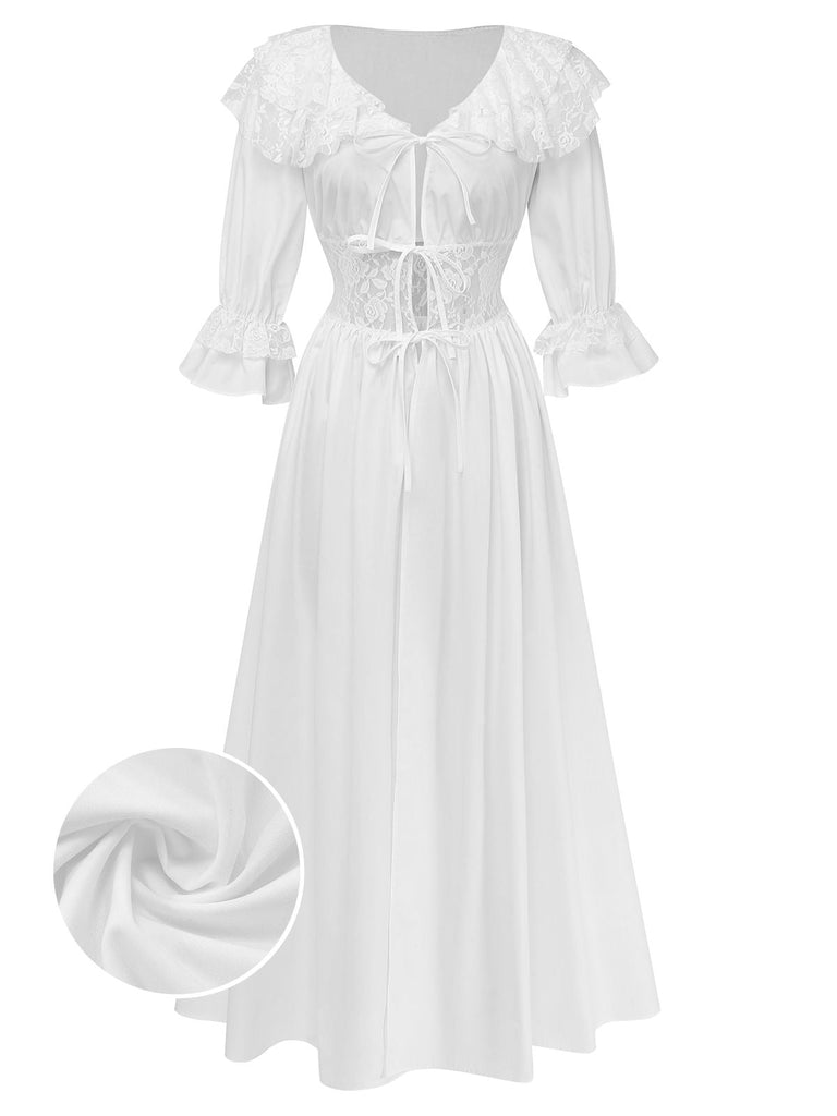 Robe en dentelle blanche avec un gros plan sur la texture du tissu sur fond blanc