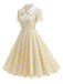 Robe beige à pois et boutons à revers des années 1950