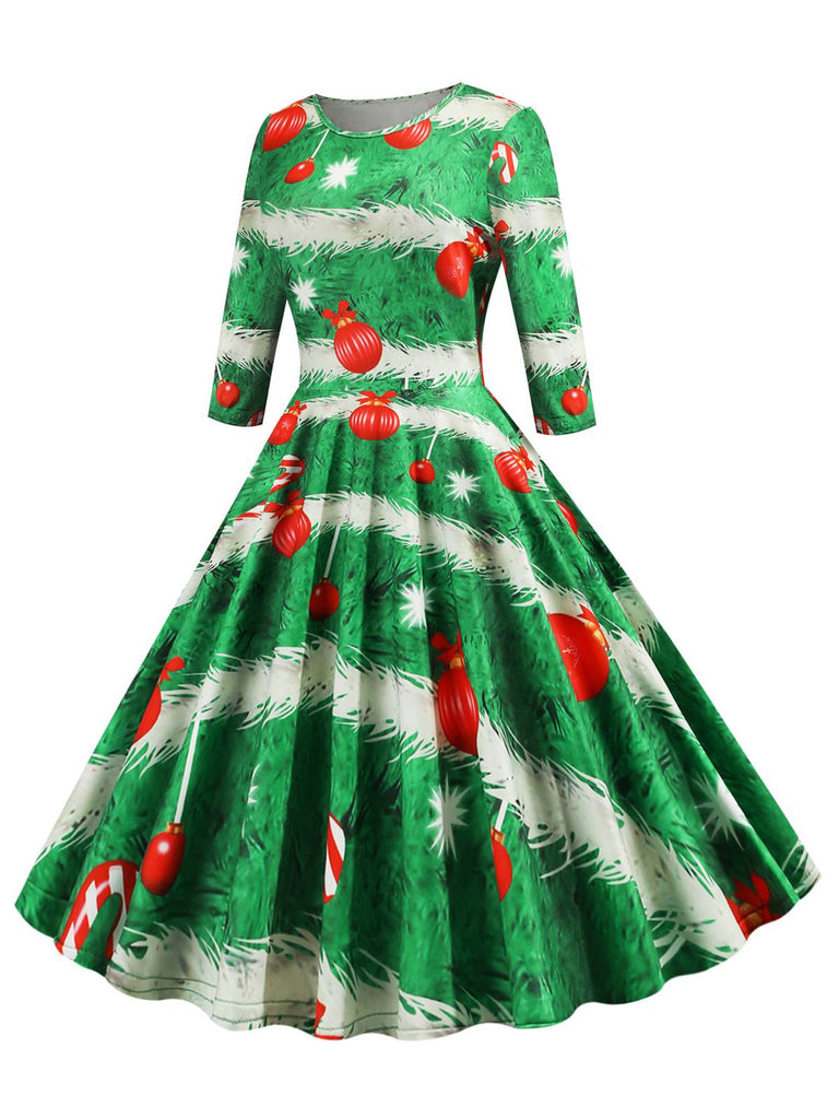 Robe de Noël à col ras du cou et manches mi-longues des années 1950