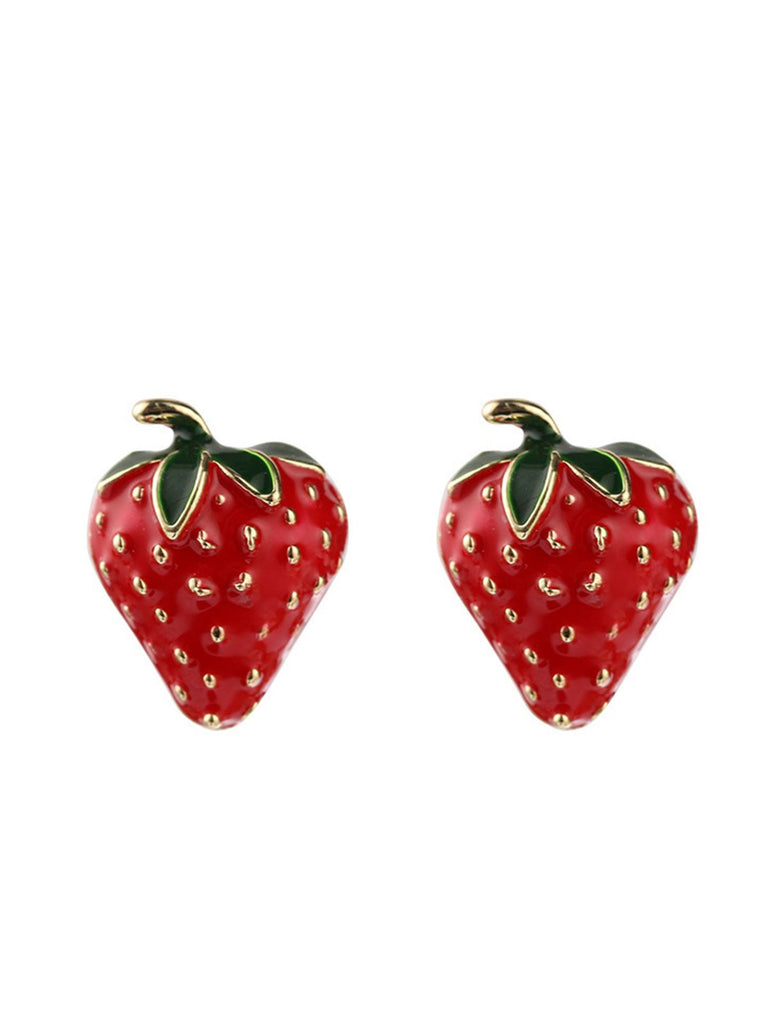 Boucles d'oreilles aux accents dorés et aux fraises rouges