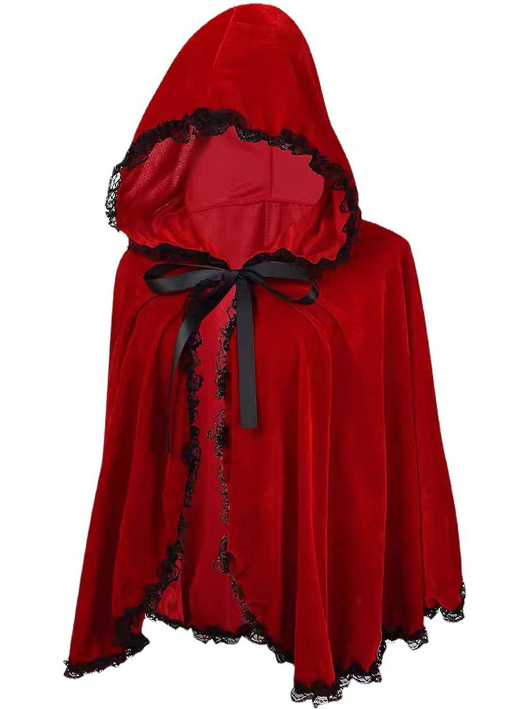 Cape en velours rouge avec bordure en dentelle pour Halloween des années 1950