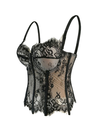 Haut court Corset steampunk noir en dentelle bretelles années 1980