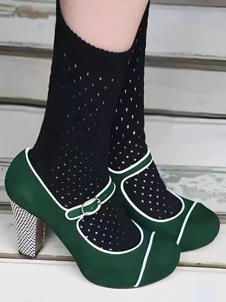 Chaussures à talons hauts Mary Jane en daim patchwork à carreaux vintage