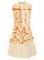 [Prévente] Robe plissée orange motifs floraux et col montant années 1960