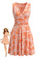 Robe Sans Manches Col V Imprimé Floral Orange Années 1970