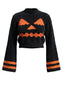 Pull court orange duveteux à visage de citrouille Halloween années 1970