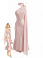 Robe sirène satin orange et rose épaule et écharpe années 1930