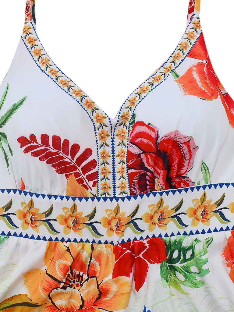 Robe Maxi Sans Manches Col V Floral Multicolore Années 70