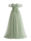 Robe Évasée Épaules Dénudées en Maille Florale Vert Pâle Années 1930