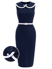 [Prévente] Robe Crayon Sans Manches à Revers Bleu Profond Années 60