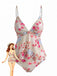 Ensemble Tankini Floral Bretelles Fines à Volants Péplum Patchwork Rose Années 1930