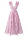 Pink 1930s Floral Ruffled Chiffon V-Neck Cutout Dress
